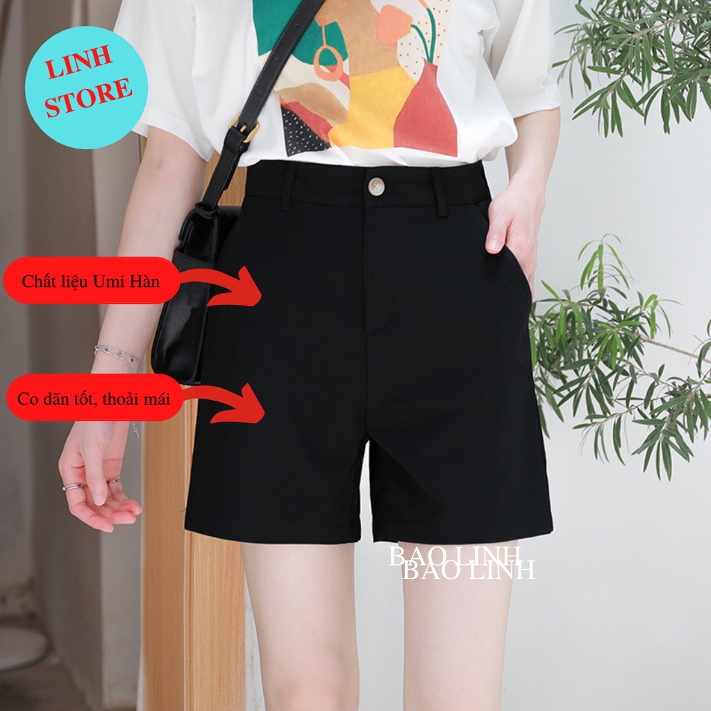 Quần Short Nữ Lưng Cao Linh Store Dáng Ngắn Khóa Thật Chất Liệu Umi Hàn Mặc Đi Làm Đi Học