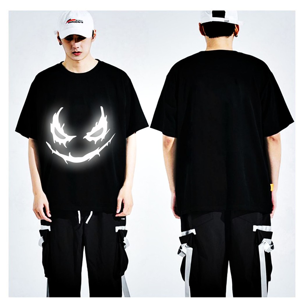 Áo Thun, Áo Thun Tay Lỡ Phom Rộng Unisex In Hình Mặt Quỷ, In Decal Phản Quang Siêu Đẹp | BigBuy360 - bigbuy360.vn