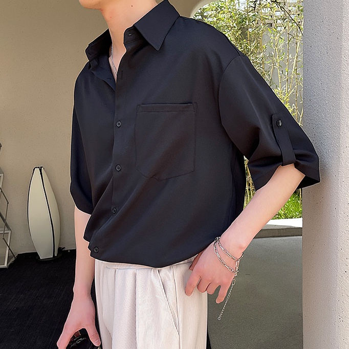 Áo Sơ Mi Mỏng Tay Ngắn Màu Trơn Thời Trang Mùa Hè Cho Nam