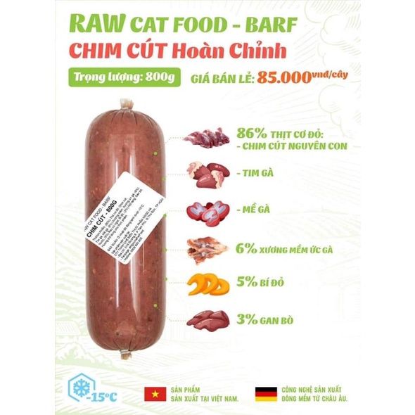 Raw Cat Food - Thịt sống cho mèo - Cút bự 800g cho nhà đông con