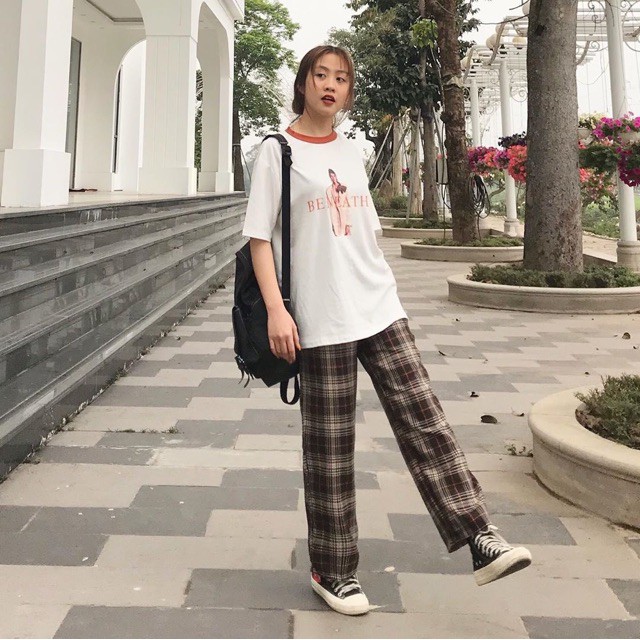 Quần Cul / Quần Unisex Nam Nữ [ ống suông kẻ caro nữ ]- freesize dưới 70 kg