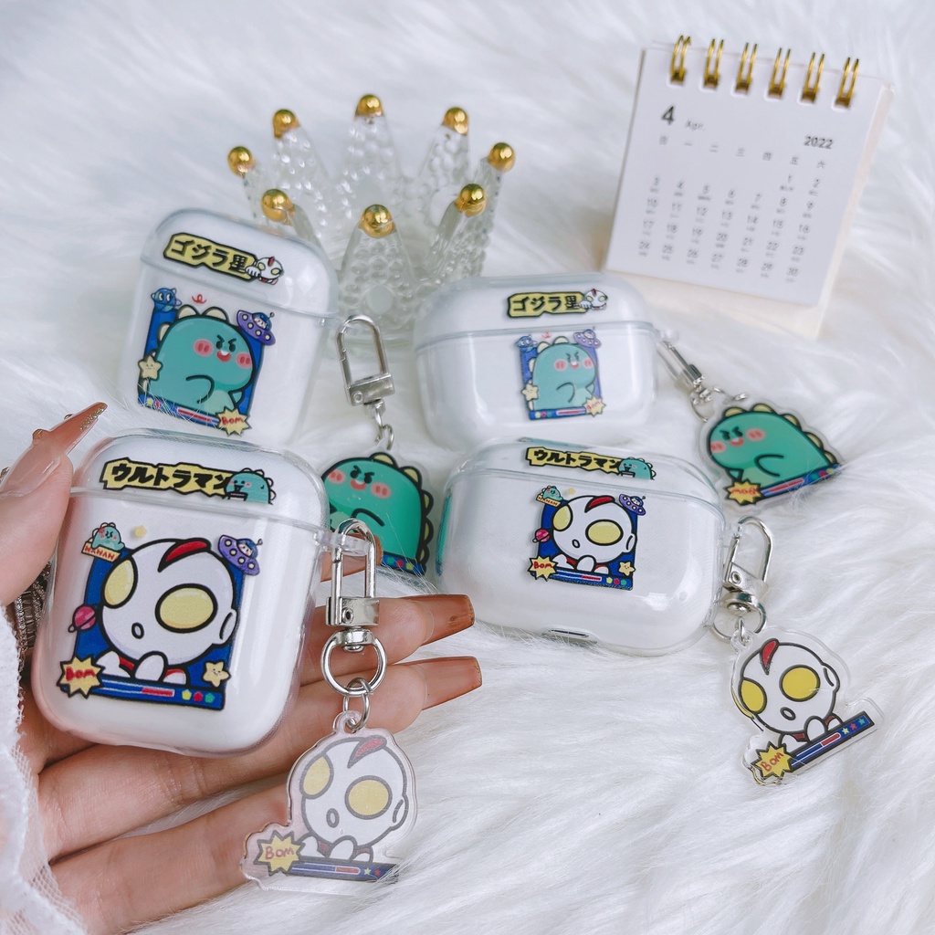 Vỏ Bảo Vệ Hộp Sạc Tai Nghe AirPods 1/2/3/Pro 2021 inPods i12 Bằng TPU Mềm Trong Suốt Chống Sốc Hình Khủng Long Hoạt Hình