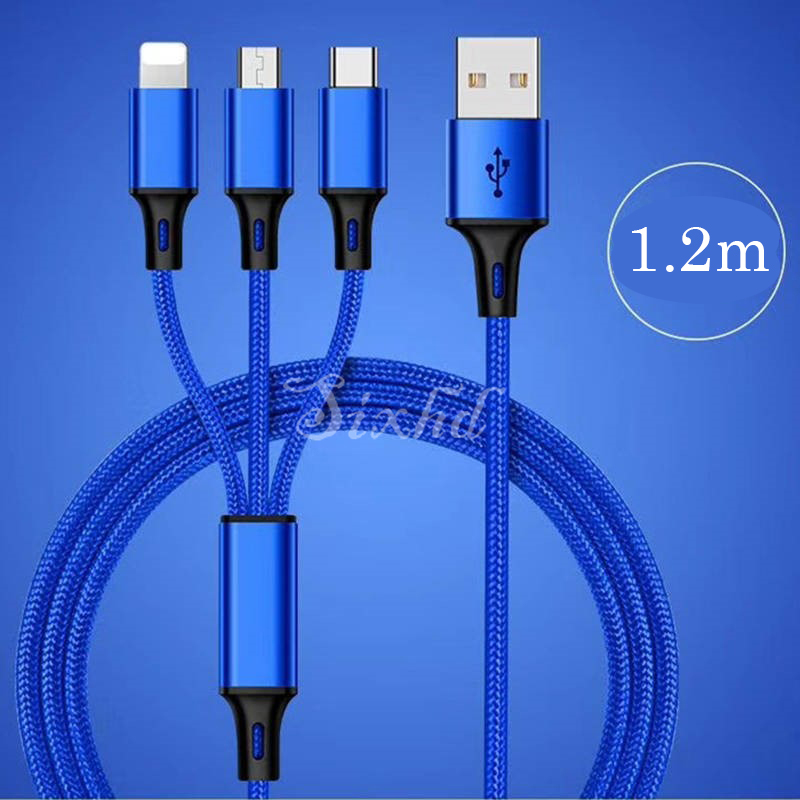 Dây Cáp Sạc Nhanh 3 Trong 1 Cổng Micro Usb Type C Cho Iphone 12 11 Pro Max X Xr Xs Max 8 7 6s 6 Plus Ios Android