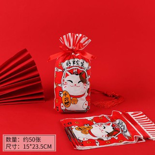 Set 50 túi dây rút nơ mèo đỏ