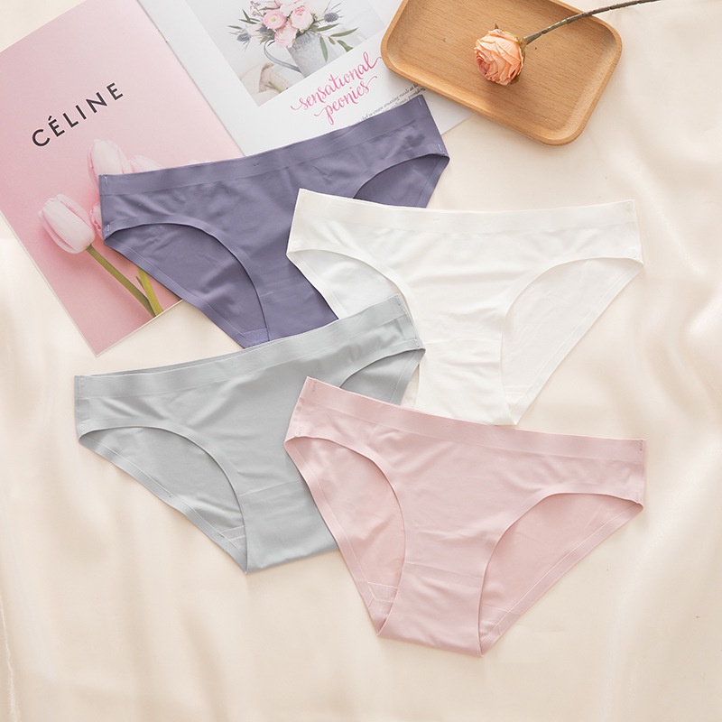 Quần Lót cotton Lụa Lạnh Không Đường May Lưng Thấp Thoáng Khí Kháng Khuẩn Dễ Thương Cho Nữ