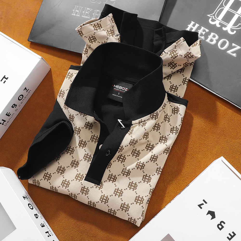 Áo polo nam, áo thun nam có cổ in họa tiết monogram luxury Heboz 2M - 00001246