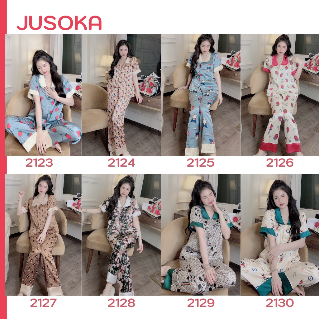 Đồ bộ nữ pijama mặc nhà tiểu thư lụa ngủ tay ngắn quần dài chất liệu satin JUSOKA