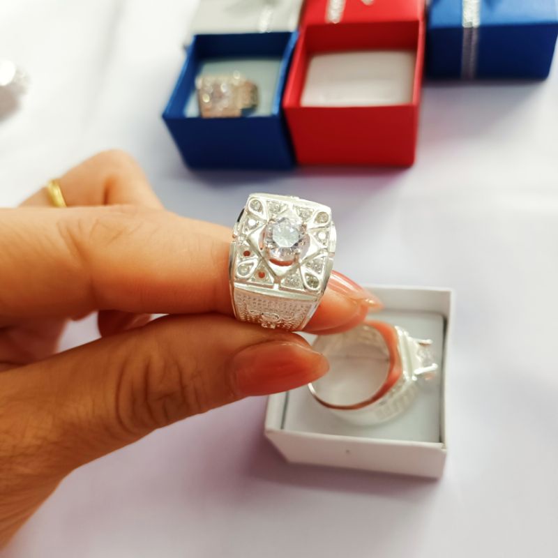 Nhẫn nam bạc 925 đính đá pha lê sang trọng lịch lãm vĩnh viễn bảo hành