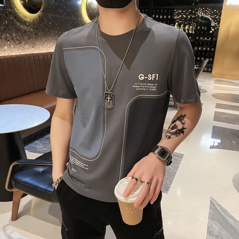 Áo nam Tay Ngắn Cổ Tròn In Hình Thương Hiệu Châu Âu Thời Trang Mùa Hè Mới