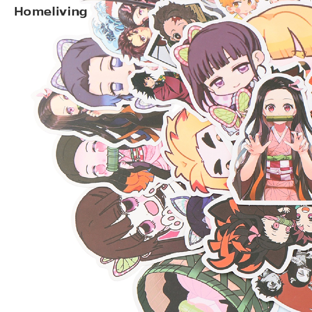 Bộ 50 Miếng Dán PVC Chống Thấm Nước Hình Anime Demon Slayer Trang Trí Vali Laptop Ván Trượt