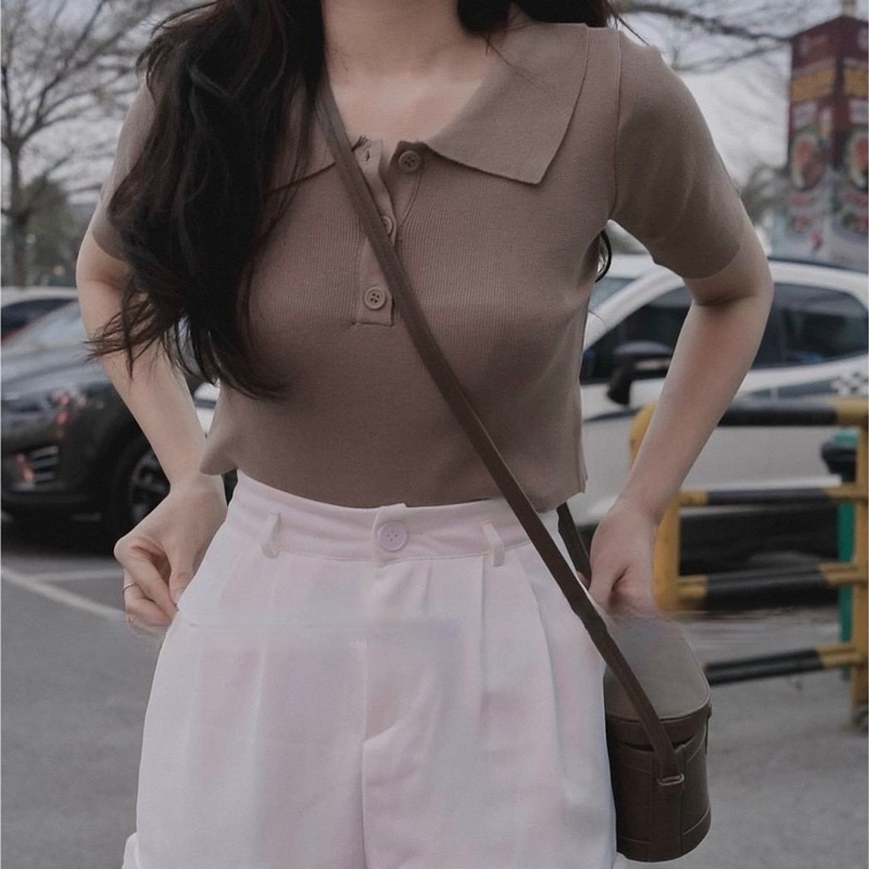 Áo croptop cổ polo (ảnh thật/ có sẵn)