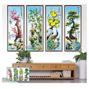 Tranh thêu Tứ quý Tùng Cúc Trúc Mai KT:136x90cm