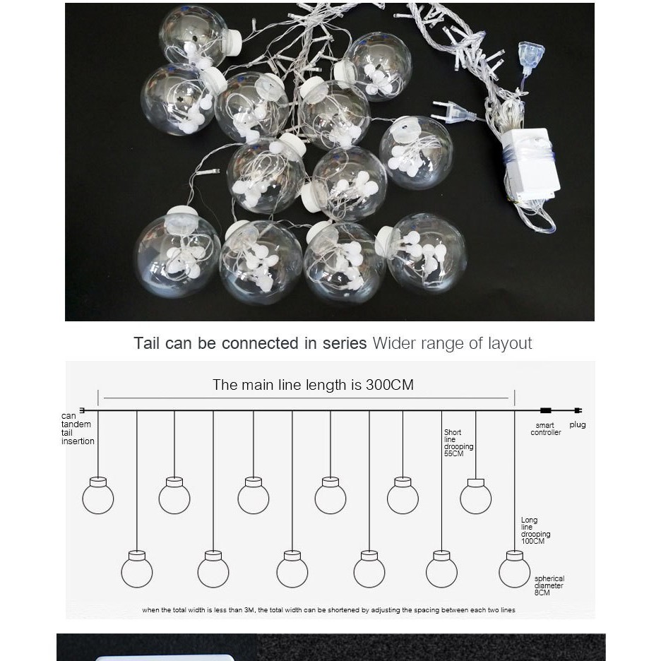 BỘ DÂY ĐÈN LED CHÓP 12 BANH 138 LED - DÂY DÀI 3 MÉT - MÀU VÀNG NẮNG