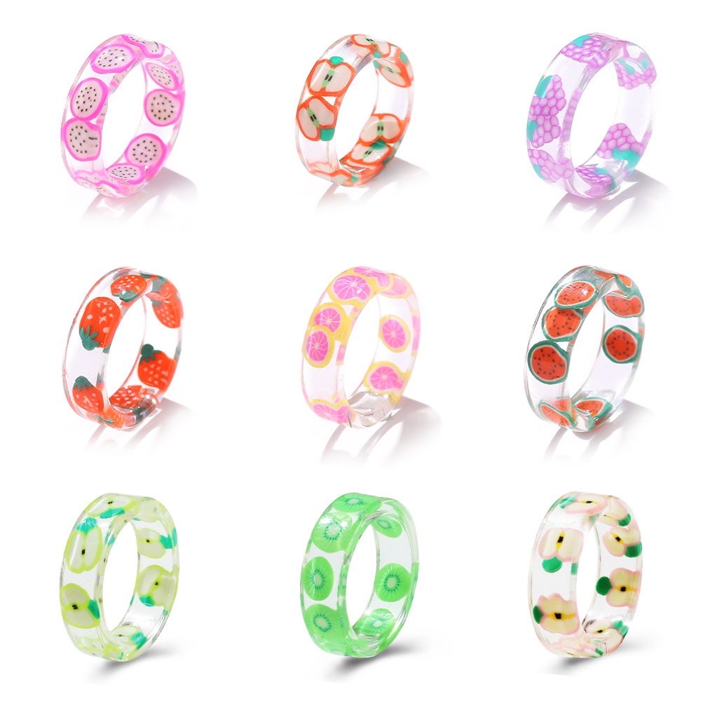Nhẫn Nhựa Trong Suốt Hình Trái Cây Nhiều Màu Sắc Phong Cách Hàn Quốc Thời Trang Dành Cho Nữ
