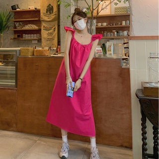 Đầm hai dây cổ vuông dáng rộng xẻ tà phong cách Hàn Quốc xinh xắn cho nữ