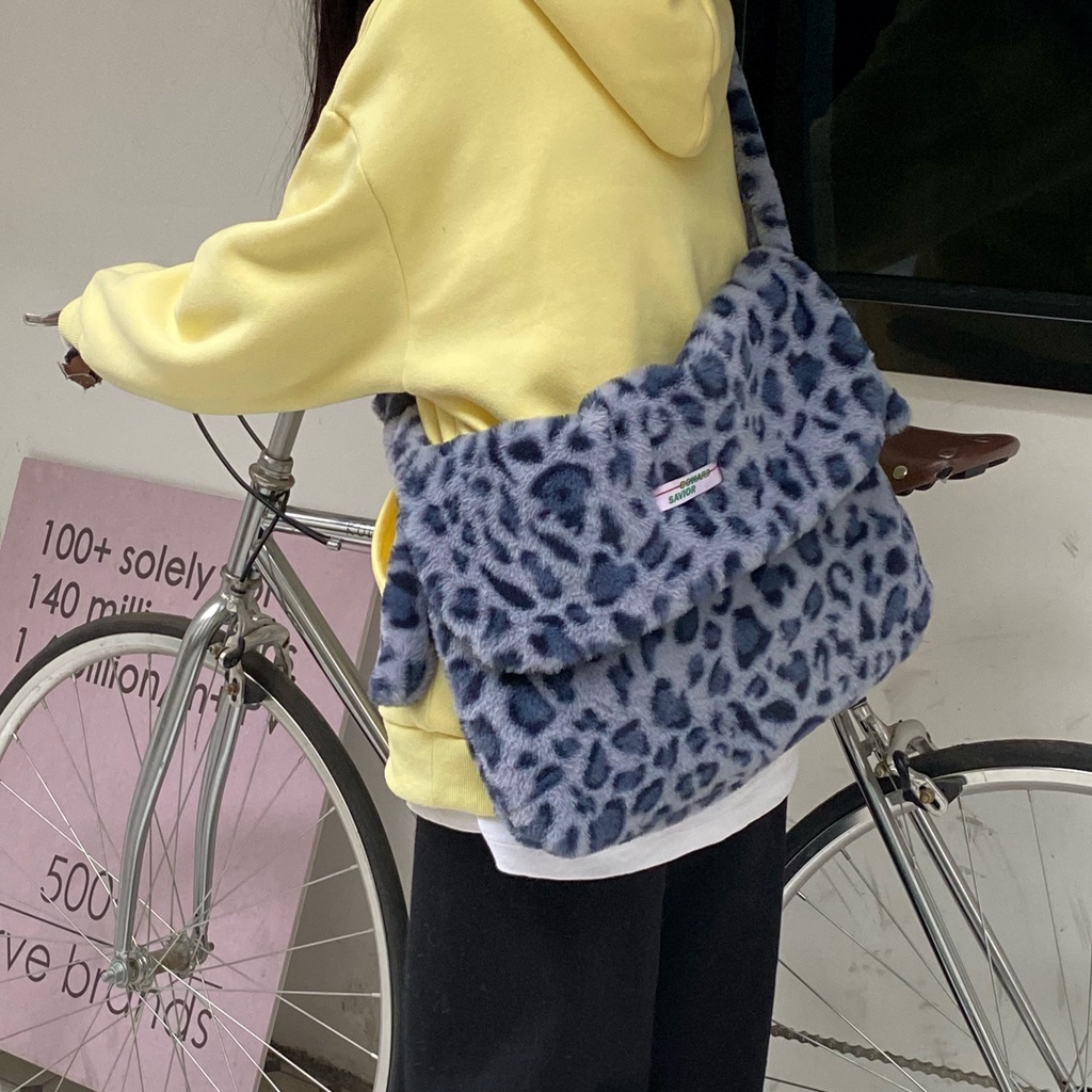 Túi Đeo Chéo Vải Canvas Cỡ Lớn Họa Tiết Da Báo Thời Trang 19603