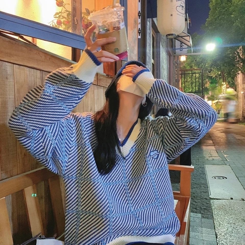 COZOK Áo len tay dài cổ chữ V form rộng kiểu dáng hợp thời trang