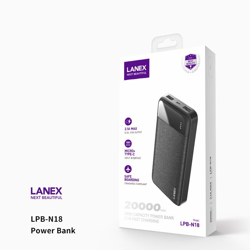 Pin sạc dự phòng 20000mah Hoco J52a - LPB-N18 lanex 2 cổng usb 2a đèn led trắng  đen giá rẻ [hoco đà nẵng]