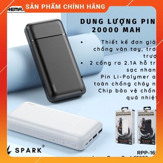 [ HÀNG CHUẨN  ] Pin Sạc Dự Phòng 20000mah Remax RPP-166 Lango Series Fast Charing 2.1A Tích Hợp 2 Cổng USB