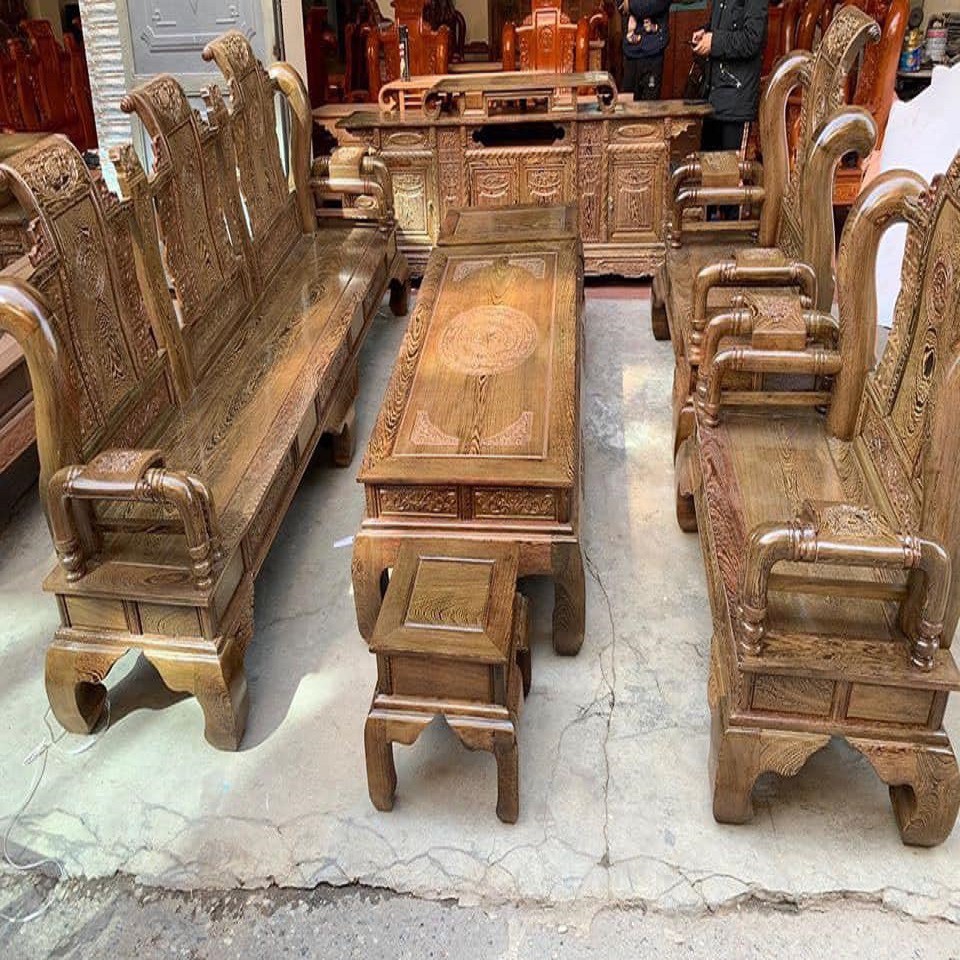 Bộ bàn ghế Tần Thủy Hoàng gỗ Mun cột 12 kích thước 14