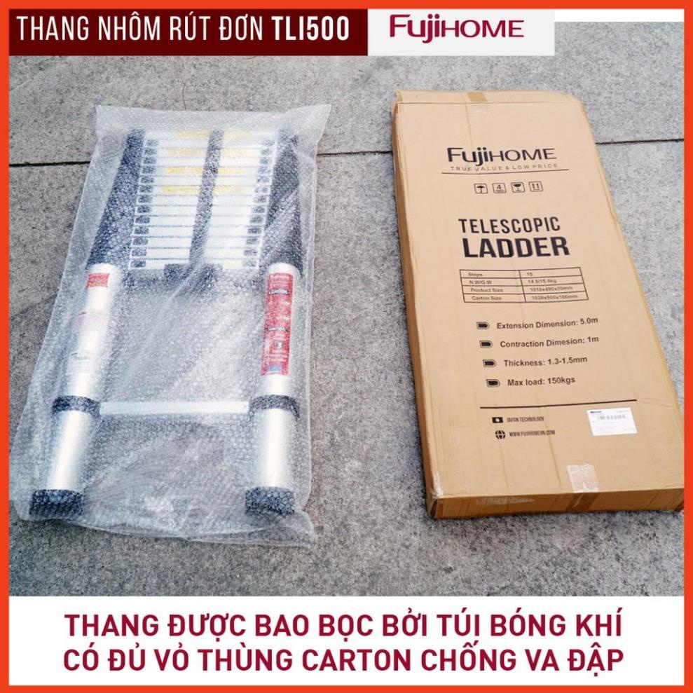 Thang nhôm rút đơn FUJIHOME 3,8M - 5M gấp gọn chính hãng, thang rút xếp gọn gia đình đa năng Nhập Khẩu Nhật Bản