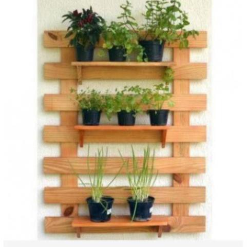 Kệ treo tường kệ trang trí trong nhà ngoài trời ban công giá đựng cây cảnh bằng gỗ thông  60x80cm