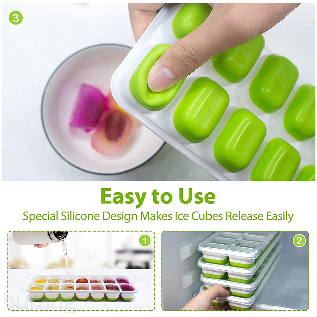 Khuôn silicone làm đá viên 14 ô có nắp đậy an toàn tiện dụng cho nhà bếp