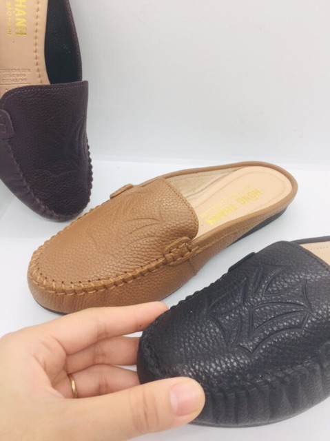 Giày nữ trung niên/ Dép sục cho mẹ cho bà - Da bò mềm đế bằng 3cm, 5cm sang trọng