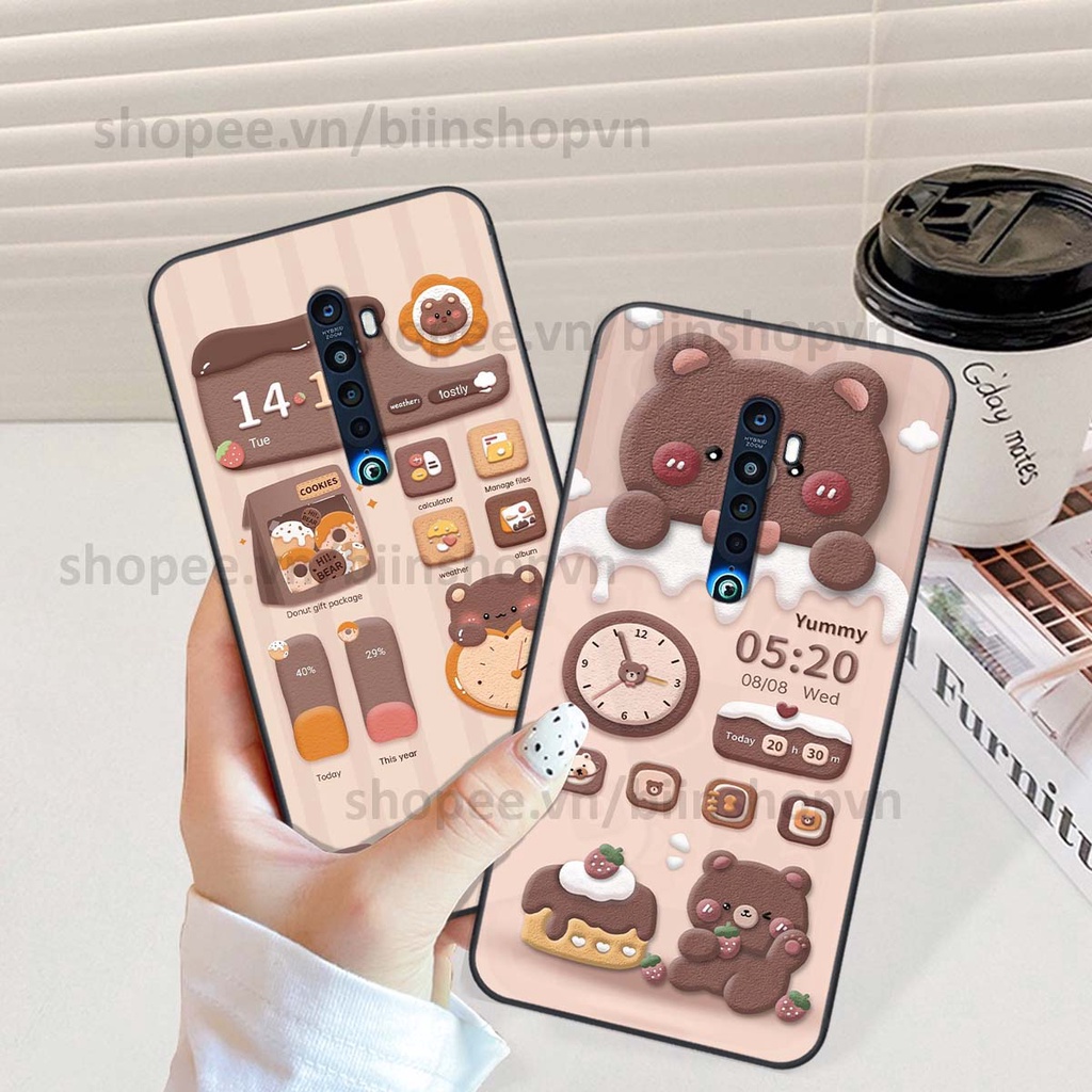Ốp Oppo Reno 2f / Reno2 F in 3D icon gấu nổi siêu xinh, siêu đáng yêu, cá tính phong cách