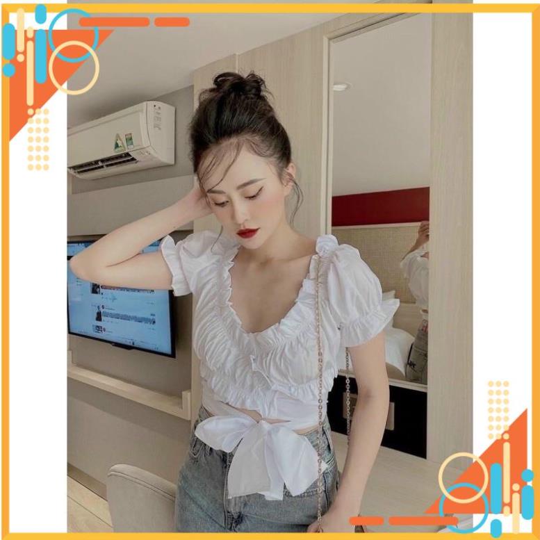 Áo croptop voan nhún bèo cột nơ eo - ảnh thật cuối A5018 [Hàng Đẹp]
