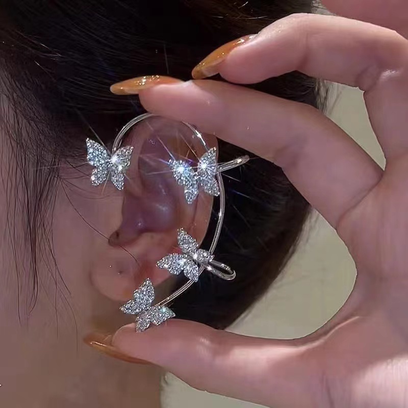 Bông Tai Kẹp Không Xỏ Hình Cánh Bướm Đính Đá Lấp Lánh Xinh Xắn
