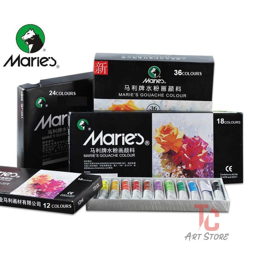 Màu Gouache Marie's 12/18/24/36m x 12ml - Màu bột dạng tuýp