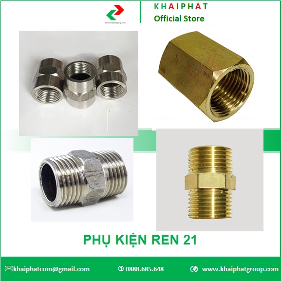 PHỤ KIỆN NỐI KÉP 2 HAI ĐẦU REN RĂNG TRONG NGOÀI PHI 21 THAU INOX - KHẢI PHÁT ELECTRIC