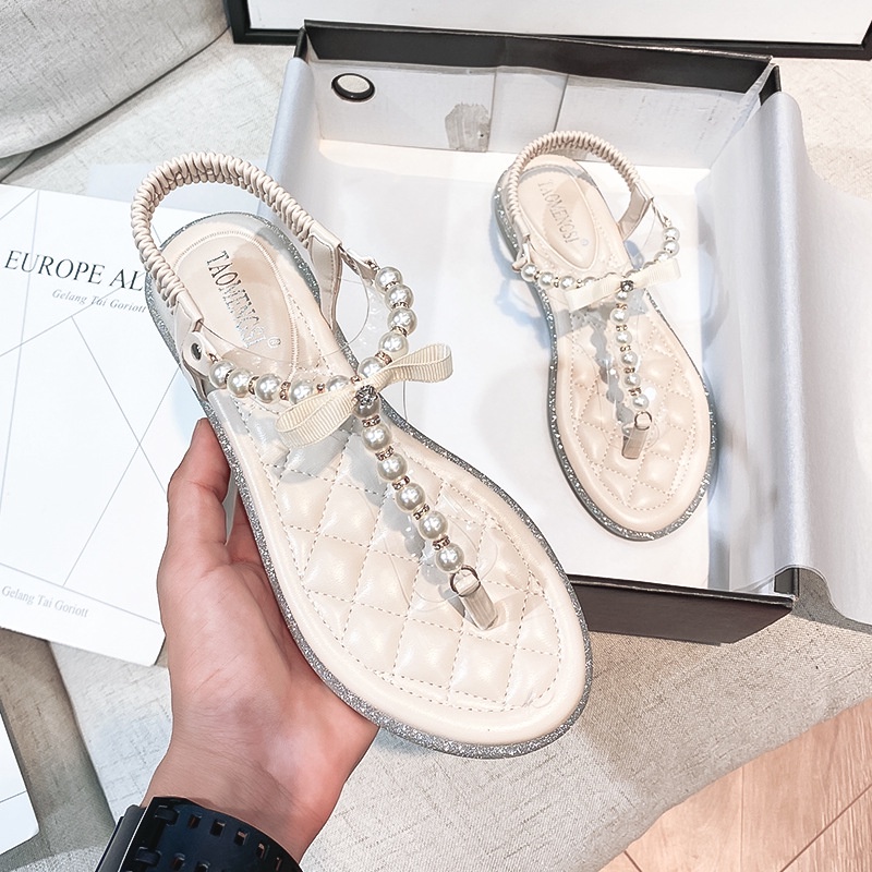 Dép Xỏ Ngón Đính Ngọc Trai Giả plus size 33-43 Cho Nữ