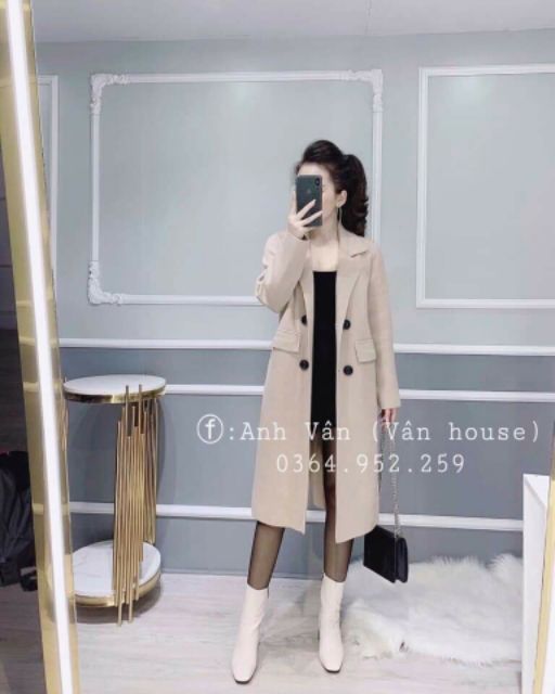 Áo dạ cổ vest nắp túi dáng dài hàng đẹp