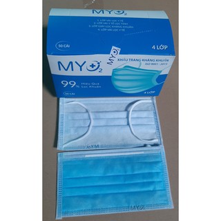 Khẩu Trang Y Tế 4 Lớp cao cấp MYO2 kháng khuẩn, chống bụi (HÀNG CHÍNH HÃNG) 50 cái/1 hộp