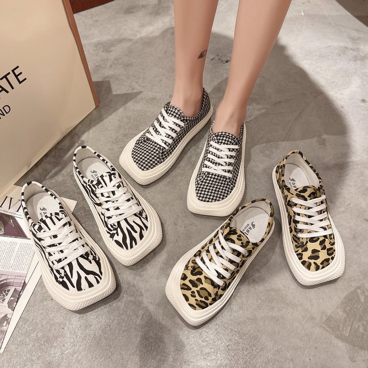 [Mã FASHIONCB264 giảm 10K đơn bất kỳ] Giày Vải Canvas Cổ Thấp Họa Tiết Da Báo Cá Tính Cho Nữ