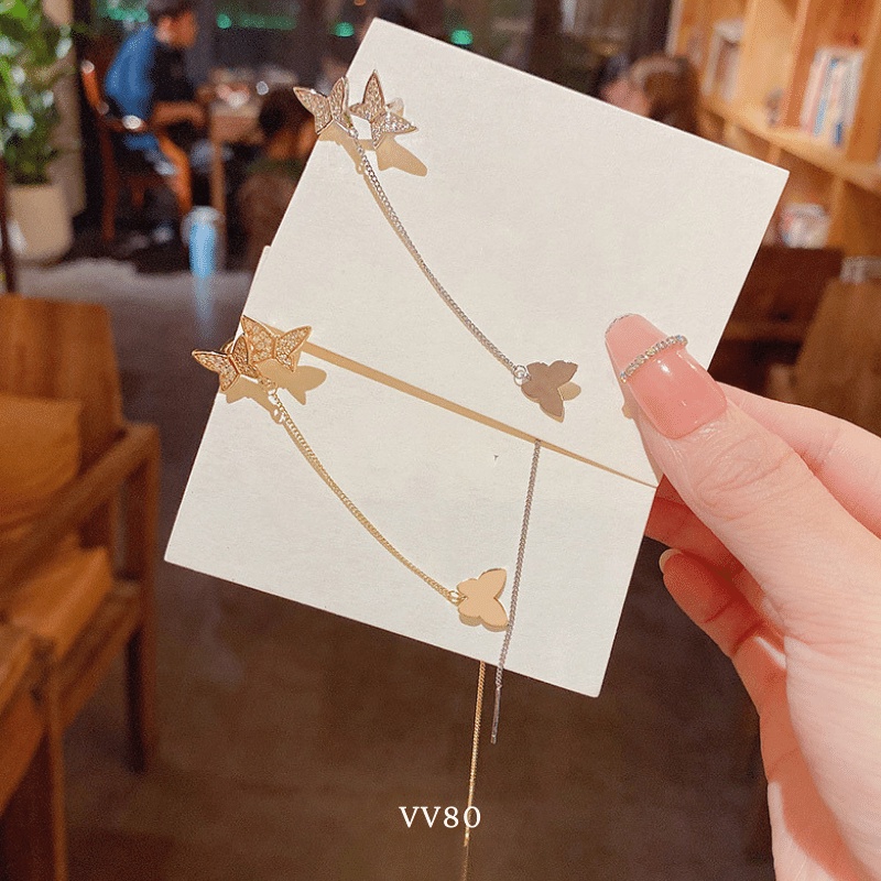 Bông tai bạc kẹp vành hình bướm cao cấp - Mely VV30