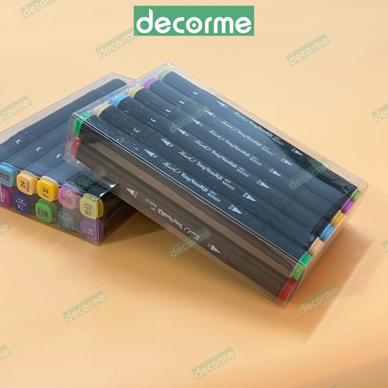 Bút dạ Marker Touch nhiều màu cao cấp Decorme kèm túi vải họa cụ vẽ tranh cao cấp 12 màu