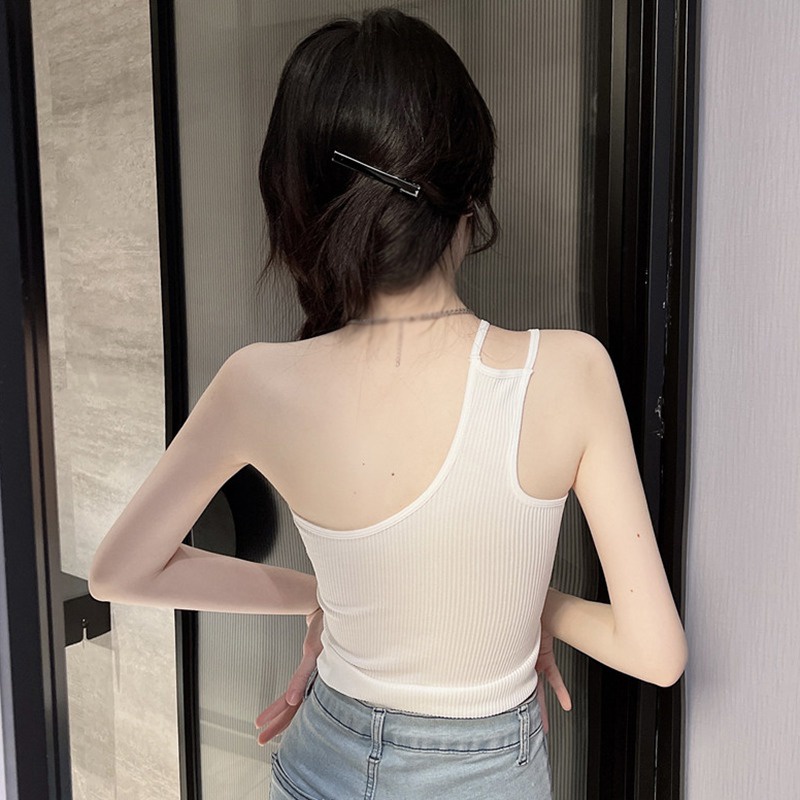 Áo Croptop Hai Dây Co Giãn Màu Trơn Có Đệm Ngực Mềm Mại Phong Cách Đường Phố Gợi Cảm Cho Nữ