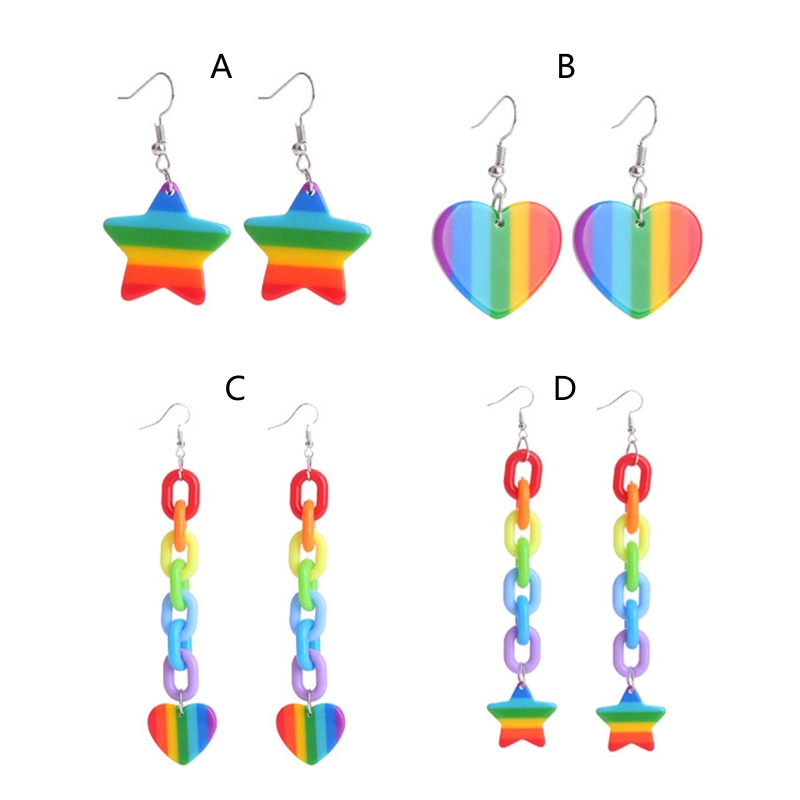 Bông Tai Dạng Móc Bằng Acrylic Phối Dây Xích Gọn Nhẹ Màu Cầu Vồng Thời Trang