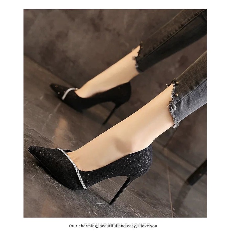 Giày Cao Gót Mũi Nhọn Đính Đá Phong Cách Hàn Quốc Thời Trang Quyến Rũ Cho Nữ
