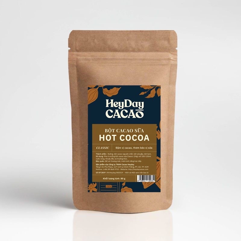 Bột cacao nguyên chất không đường, Bột cacao sữa Heyday - Túi 100g