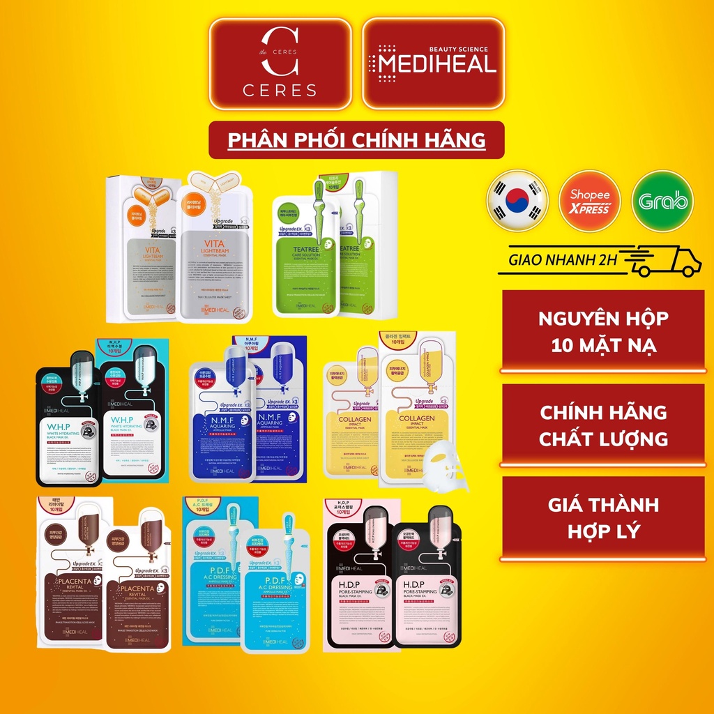 Mặt Nạ Giấy Mediheal - Hộp 10 Miếng Dưỡng Ẩm Trắng Da Chống Lão Hoá Giảm Mụn Cấp Ẩm Hàn Quốc 24ml