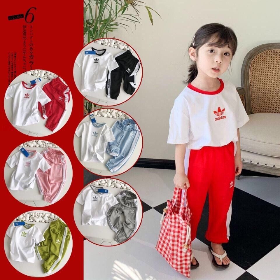 ADIDAS Set Đồ 2 Món Gồm Áo Thun Cotton Tay Ngắn Và Quần Dài Thời Trang Cho Bé Trai Và Gái 2-13 Tuổi