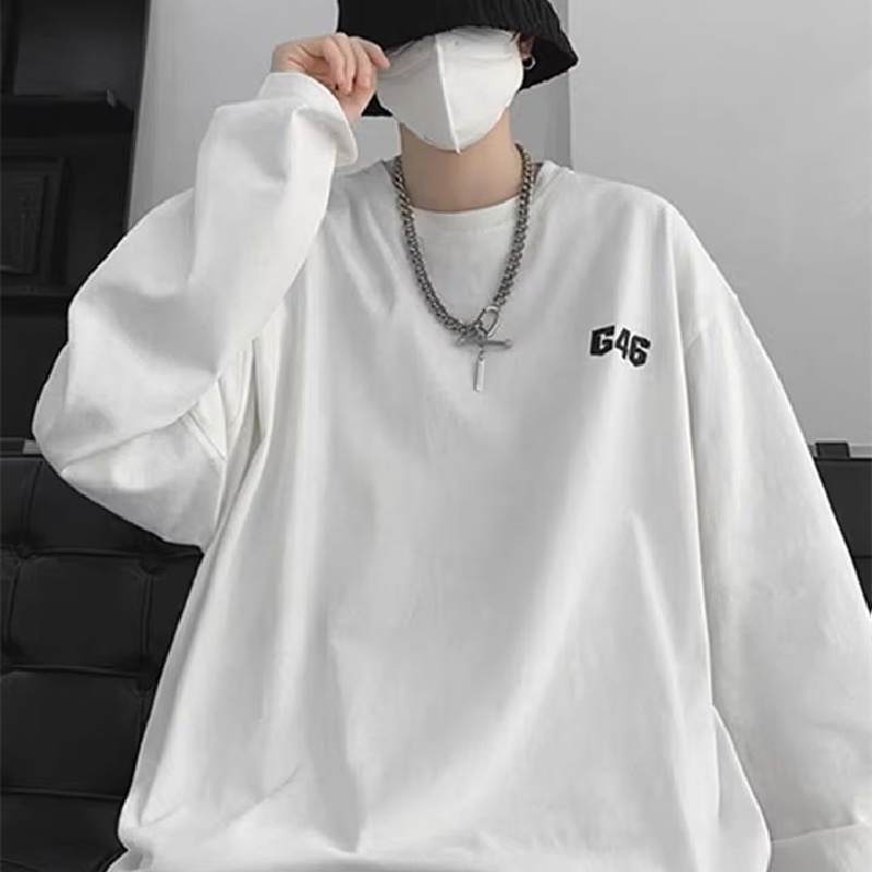 Áo Thun Tay Dài Dáng Rộng In Chữ Hoạt Hình Thoải Mái Thời Trang Cho Nam Và Nữ Size M-5XL