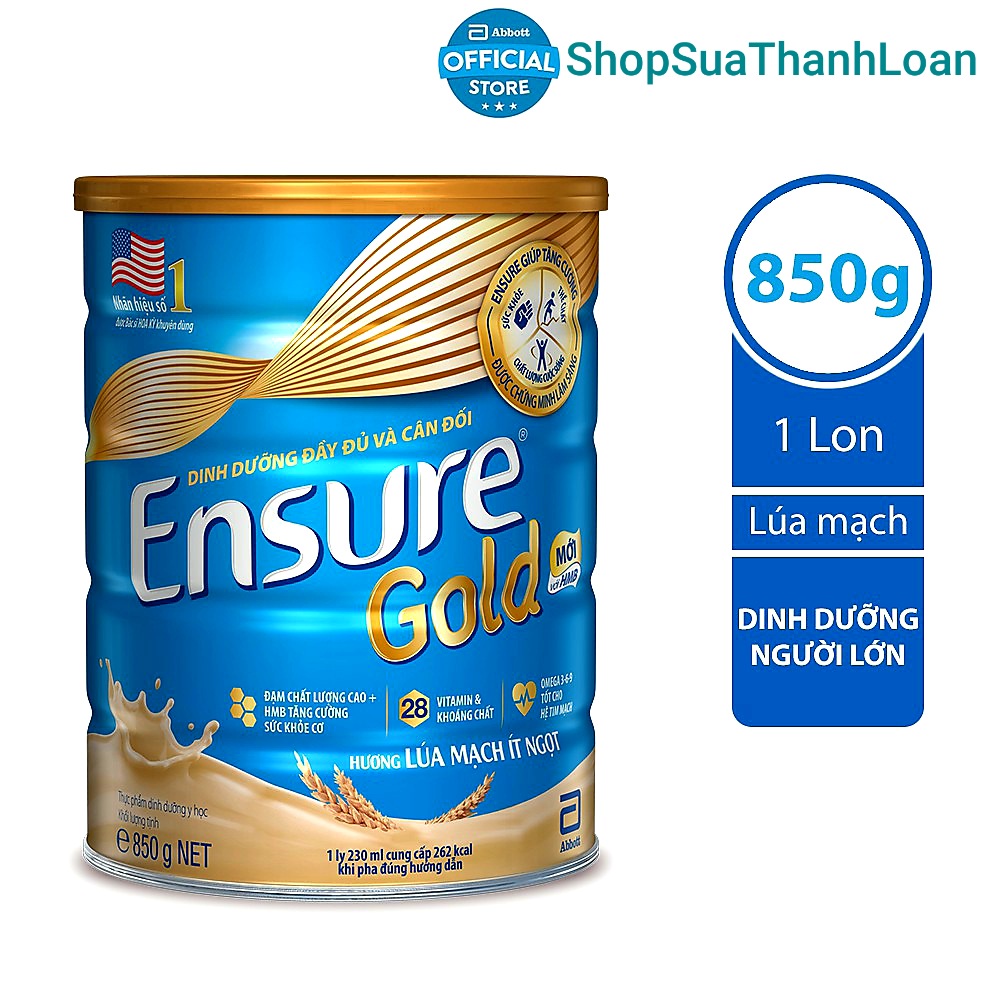 [HSD T6-2023] Sữa bột Ensure Gold Lúa mạch (HMB) Hộp 850gr