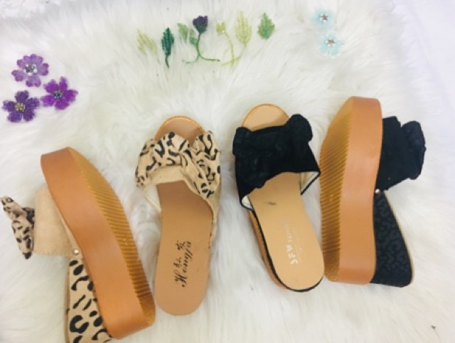 BD01 Dép đế xuồng nơ màu kem và đen bền xinh và rẻ