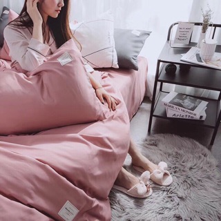 Bộ Chăn Ga Gối Cotton Tici Hồng Đất
