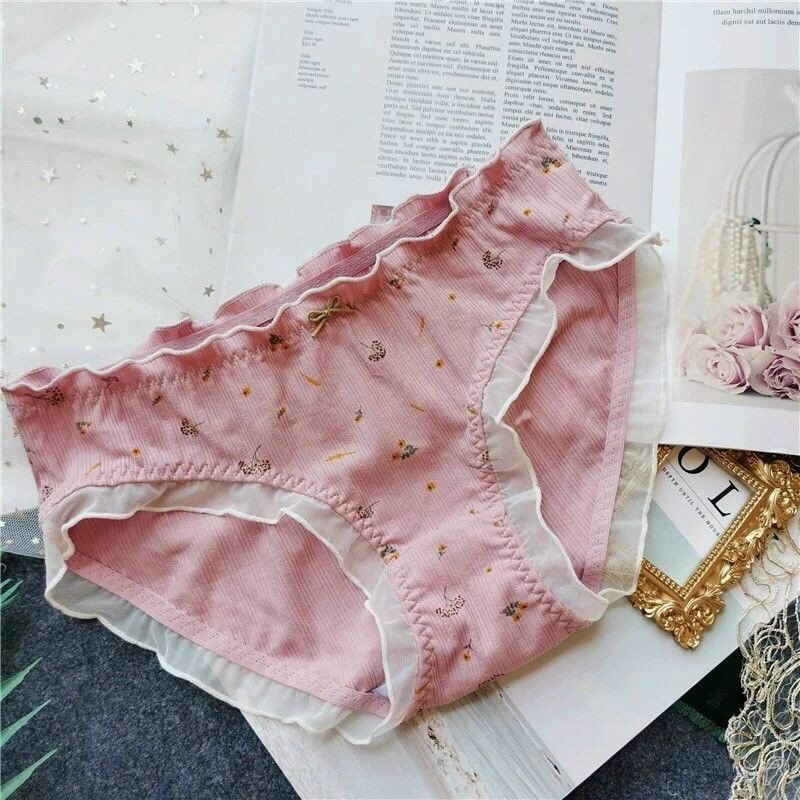 Quần Chíp Hoa Nhí Cotton Phối Viền Ren Cao Cấp - Quần Lót Kháng Khuẩn